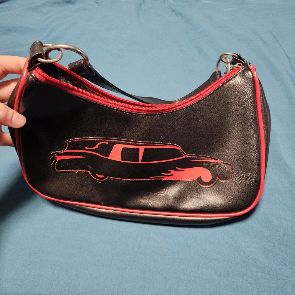 Sourpuss Black and Red Leather Hearse Shoulder Bag